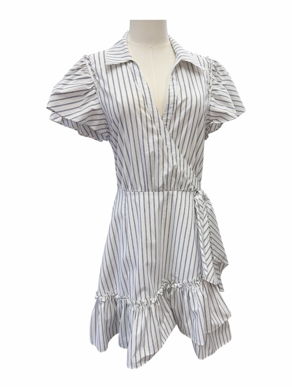 C_11 Lila Stripe Asymmetric Ruffle Minidress